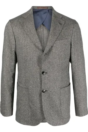BARBA Mélange-effect single-breasted blazer