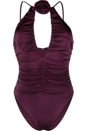 Noire Swimwear Floral-appliqué ruched swimsuit