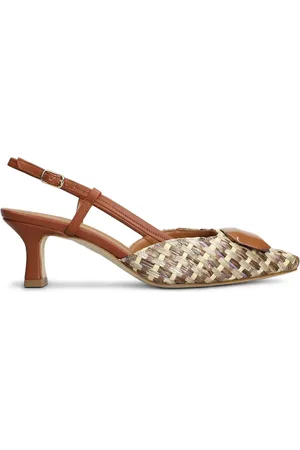 Julie Dee 65mm interwoven-raffia slingback pumps