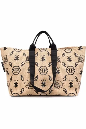 Philipp Plein Monogram-motif wicker tote bag