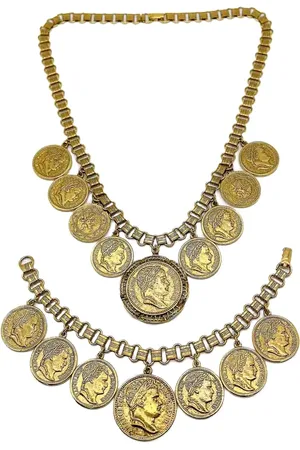 JENNIFER GIBSON JEWELLERY Vintage Goldette Chunky Coin necklace set