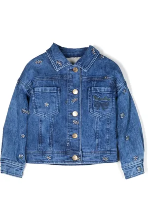 MONNALISA Floral-embroidered denim jacket
