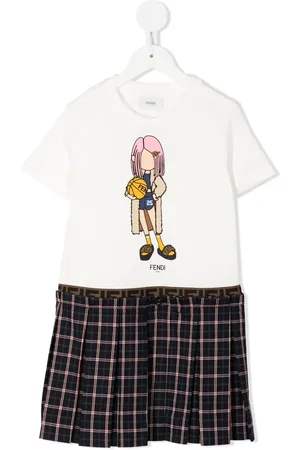 Fendi Illustrated-print checked dress