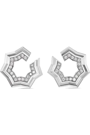 David Yurman Sterling Zig Zag Stax Two Row diamond hoop earrings (27mm)
