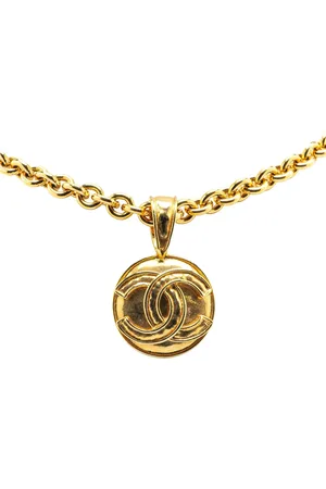 CHANEL 1994 Plated CC Round Medallion Pendant Necklace costume necklace