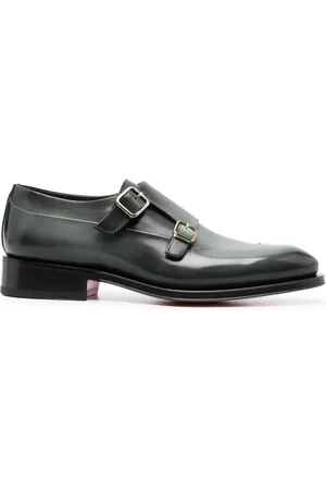 santoni Almond-toe leather monk shoes
