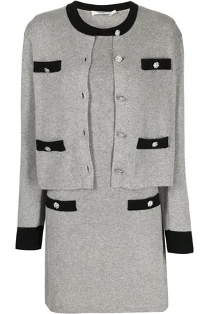 B+AB Crystal-embellished button fine-knit suit skirt