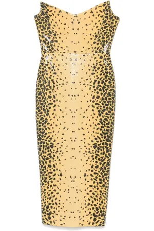 ALEX PERRY Strapless cheetah-print maxi dress
