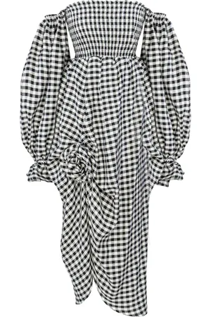 Sleeper Atlanta checked off-shoulder dress