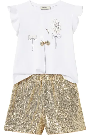 Twin-Set Sequined ruffle-sleeved playsuit