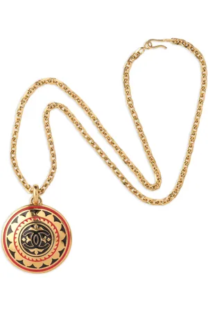 CHANEL 1980s logo-pendant statement necklace