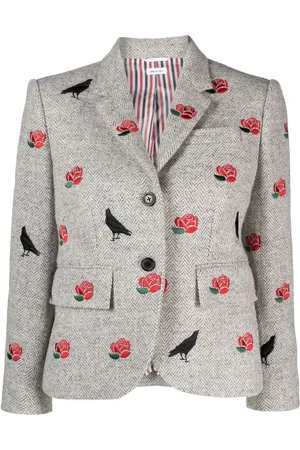 Thom Browne Rose-embroidered herringbone blazer
