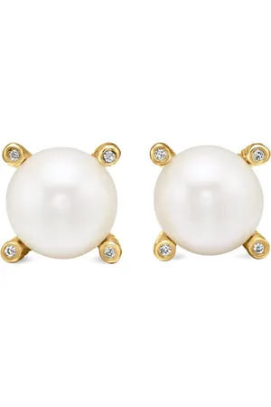 David Yurman 18kt yellow gold pearl and diamond stud earrings (14mm)