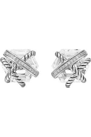 David Yurman Sterling cable wrap stud diamond earrings (11mm)