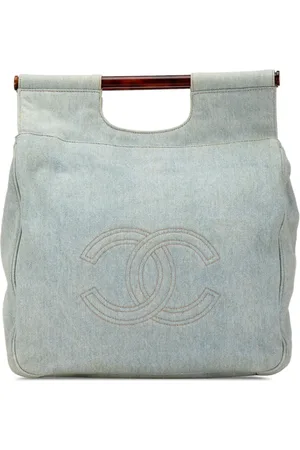 CHANEL 1996-1997 CC Denim Tortoise Handle tote bag