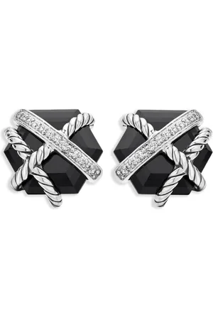 David Yurman Sterling Cable Wrap diamond stud earrings (11mm)