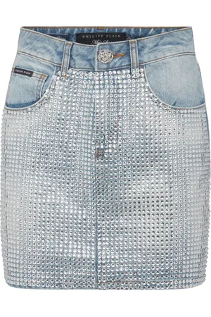 Philipp Plein Crystal-embellished denim miniskirt