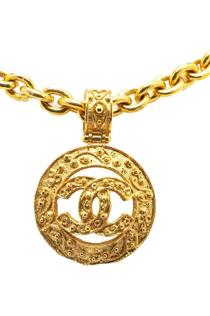CHANEL 1994 Plated CC Round Pendant Necklace costume necklace