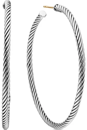 David Yurman Sterling Sculpted Cable hoop earrings