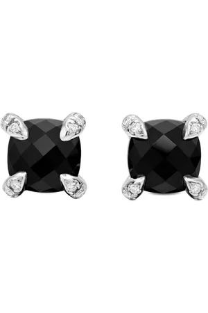 David Yurman Sterling silver Petite Chatelaine onyx and diamond stud earrings (6mm)