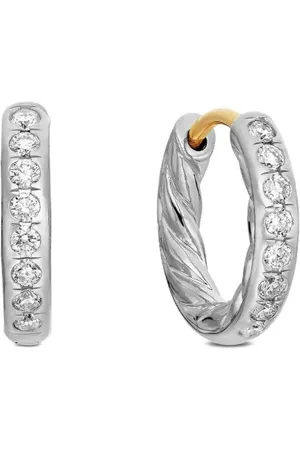 David Yurman Sterling Sculpted Cable diamond huggie hoop earrings (13mm)