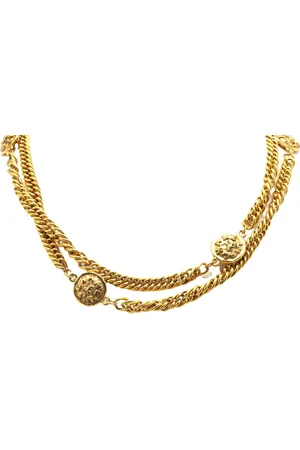 CHANEL 1980-1990 Plated Medallion Station Long Necklace costume necklace