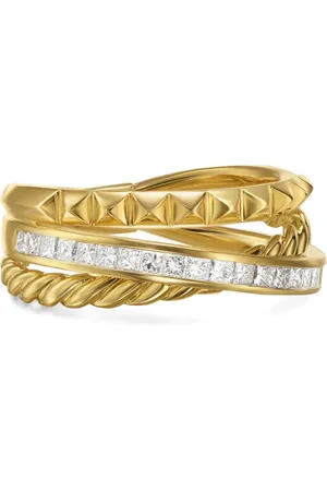 David Yurman 18kt yellow Crossover Trio Three Row diamond ring (8mm)