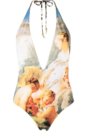 Roberto Cavalli Painting-print halterneck swimsuit