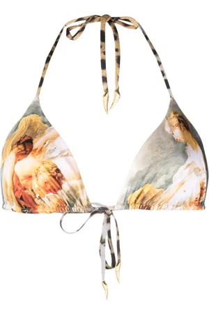 Roberto Cavalli Illustration-print halterneck bikini top