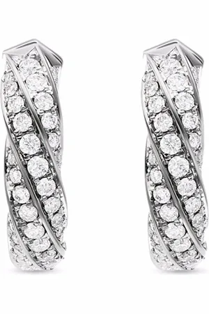 David Yurman Sterling Cable Edge diamond huggie hoop earrings (13mm)