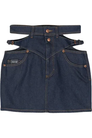 VERSACE Cut-out mini denim skirt
