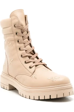 Blue Bird Bee-embroidered lace-up leather boots