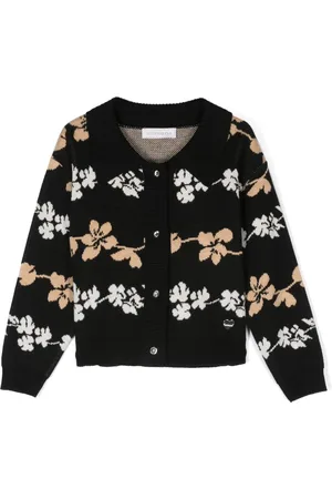 MONNALISA Patterned floral-print fine-knit cardigan