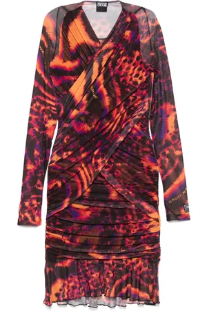 VERSACE Animal-print tulle midi dress