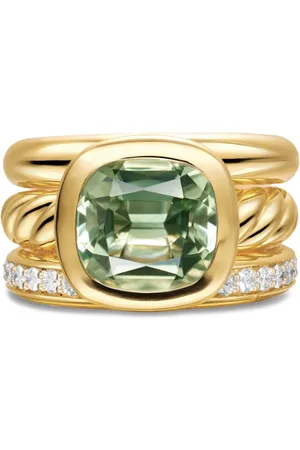 David Yurman 18K yellow DY Mercer® Four Row diamond and prasiolite ring