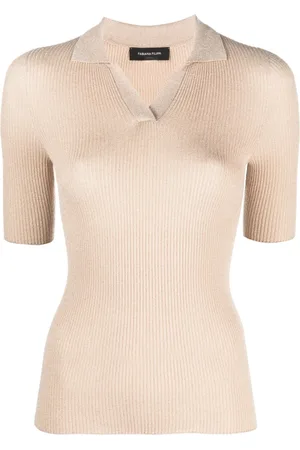 Fabiana Filippi Ribbed-knit short-sleeved polo shirt