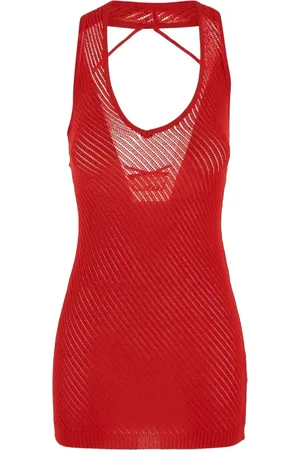 LANEUS Pointelle-knit mini dress