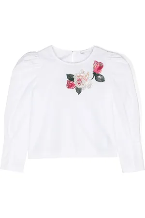 MONNALISA Floral-embroidery cotton blouse