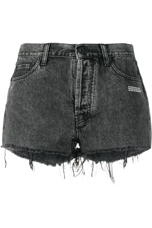 OFF-WHITE Logo slogan printed denim shorts