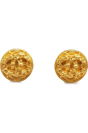 CHANEL 1994 CC Plated Button Clip On Earrings costume earrings
