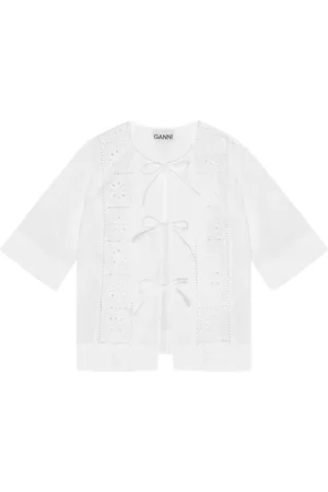 Ganni Embroidered tie blouse