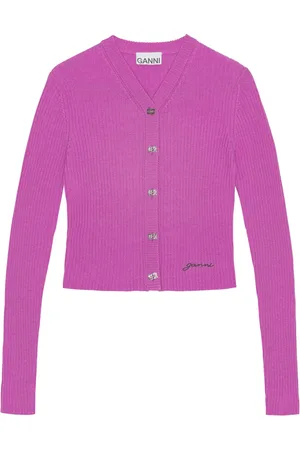 Ganni Logo-embroidered ribbed cardigan