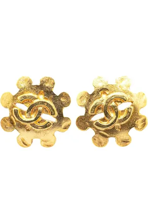 CHANEL 1994 Plated CC Flower Clip On Earrings costume earrings