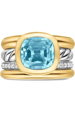 David Yurman 18K yellow gold and sterling DY Mercer® Four Row diamond and topaz ring