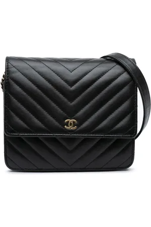 CHANEL 2017-2018 CC Chevron Lambskin Square Wallet On Chain crossbody bag
