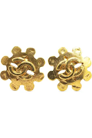 CHANEL 1994 Plated CC Flower Clip On Earrings costume earrings
