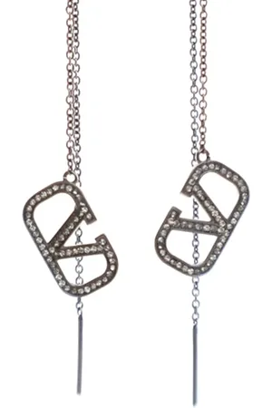 VALENTINO GARAVANI 2000-2024 Brass and Rhinestone VLogo Threader Earrings costume earrings