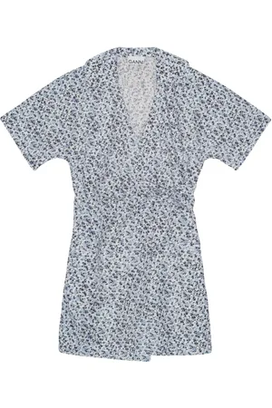 Ganni Floral-print wrap minidress