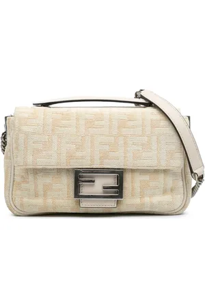 Fendi 2010-2024 FF Chenille and Vitello Seta Chain Midi Baguette shoulder bag