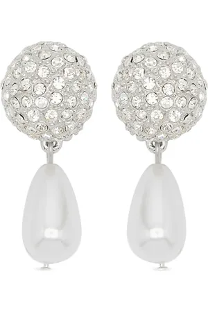 Oscar de la Renta Crystal & Pearl Drop clip-on earrings